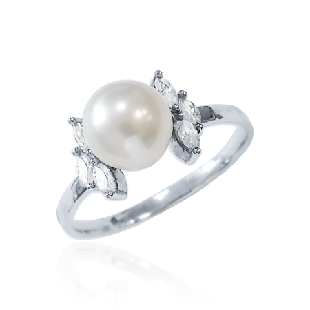 Кольцо из серебра с натуральным жемчугом и фианитами
