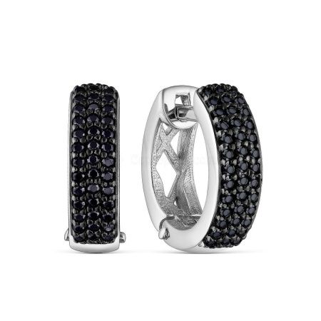 Серьги из серебра с натуральной черной шпинелью