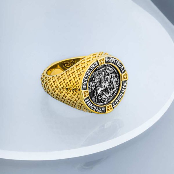 Перстень из золоченого серебра Чудо Святого Великомученика Георгия Победоносца о змии