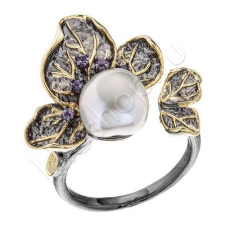 Кольцо из комбинированного серебра с жемчугом и позолотой