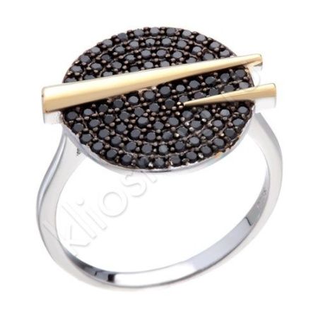 Кольцо из серебра с фианитами и позолотой