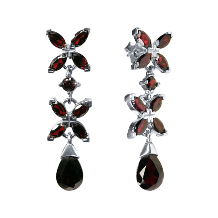 Серьги пусеты из серебра с натуральным гранатом