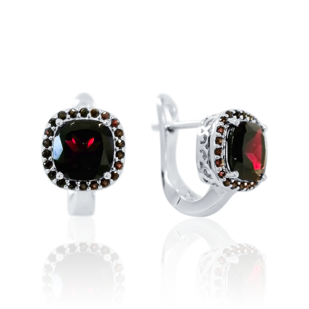 Серьги из серебра с натуральным гранатом (Чехия)