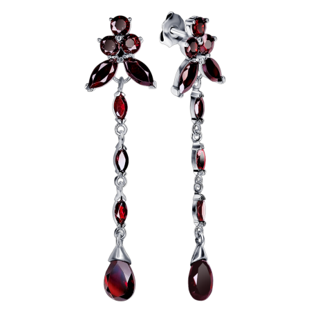 Серьги пусеты из серебра с натуральным гранатом