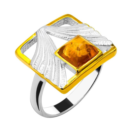 Кольцо из серебра с янтарем и позолотой