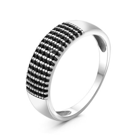 Кольцо из серебра с черными фианитами