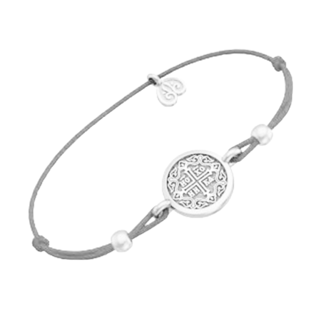 Браслет АНГЕЛ-ХРАНИТЕЛЬ из серебра на серой нити с шариками