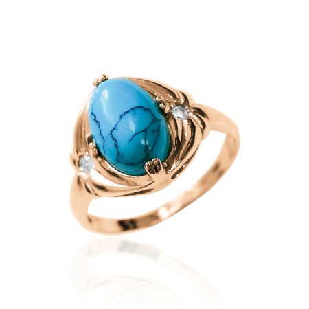 Кольцо из позолоченного серебра с бирюзой и фианитами