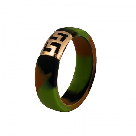 Силиконовое кольцо со вставкой из красного золота с греческим орнаментом