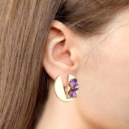 Серьги из позолоченного серебра с аметистами и фианитами