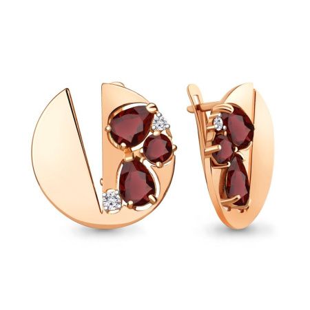 Серьги из позолоченного серебра с гранатом и фианитами