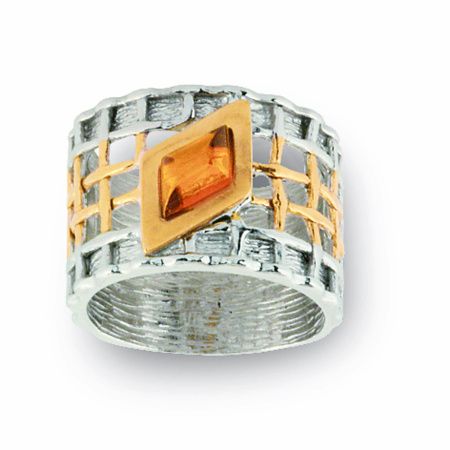 Кольцо из серебра с янтарем и позолотой