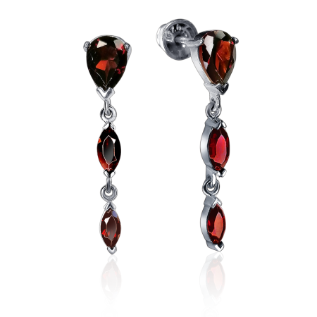 Серьги пусеты из серебра с натуральным гранатом