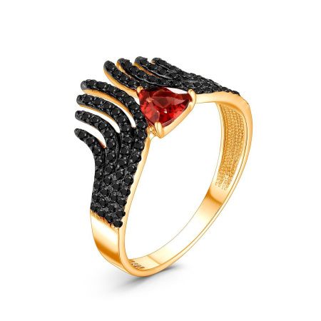 Кольцо из позолоченного серебра с натуральным гранатом и шпинелью