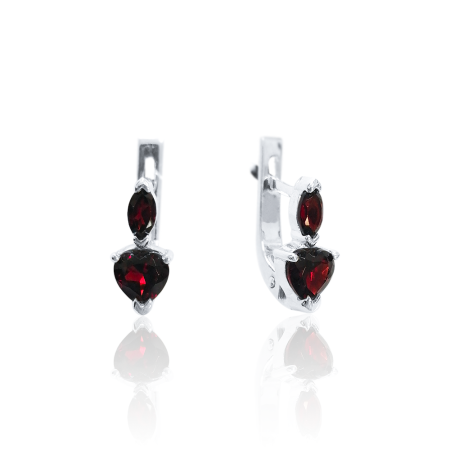 Серьги из серебра с натуральным гранатом (Чехия)