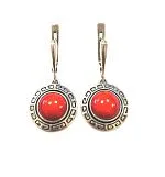 Серьги из серебра с натуральным красным кораллом Серьги из серебра с натуральным красным кораллом