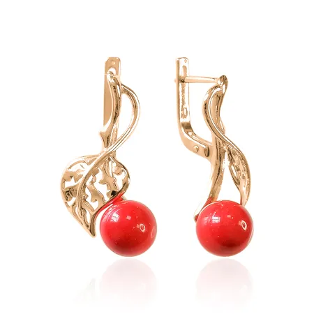 Серьги из позолоченного серебра с кораллом