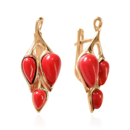 Серьги из позолоченного серебра с кораллом