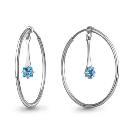 Серьги конго из серебра с топазом Свисс блю