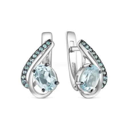 Серьги из серебра с топазом и фианитами